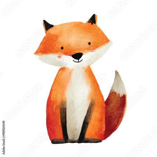 Cute Orange Fox Sitting Smiling Face.