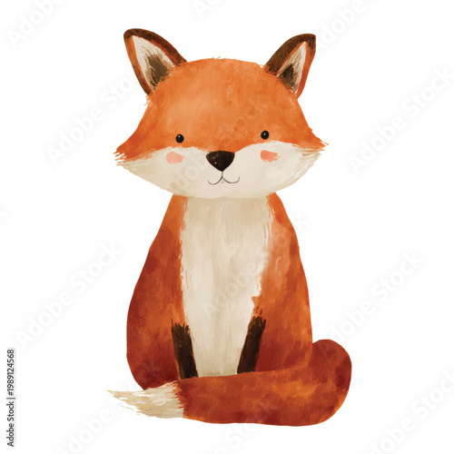 Cute Cartoon Fox Sitting Down.