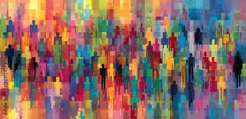 Vibrant Abstract Crowd of Diverse Silhouettes in a Spectrum of Colors.
