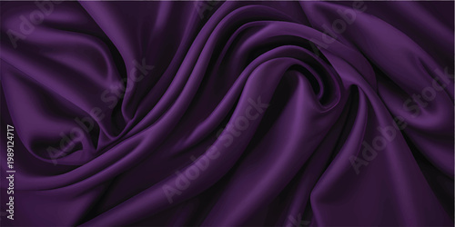 Smooth purple and violet silk fabric texture with luxury satin waves creates a shiny pink drapery backdrop featuring soft curves and elegant material patterns for romantic decoration