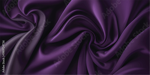 Smooth purple and violet silk fabric creates a luxury satin background with elegant wavy textures and soft shiny curves for a premium textile backdrop