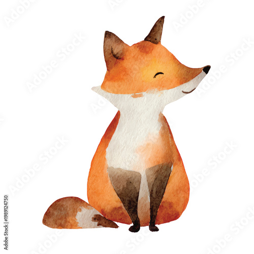 Smiling Cartoon Fox Sitting Upright Posture.