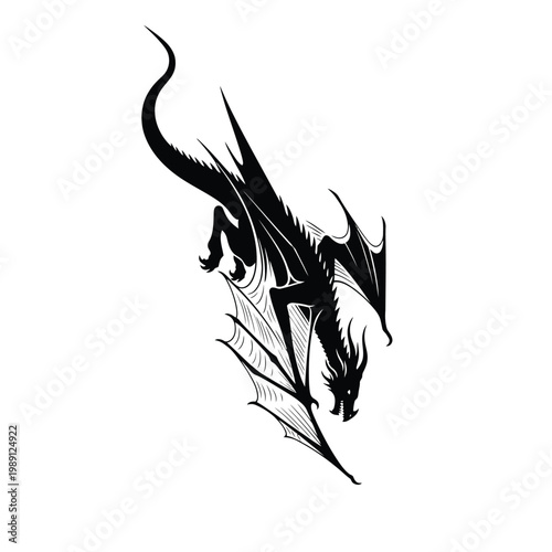 Black Dragon Silhouette Illustration.