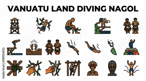 Vanuatu Land Diving Nagol Icons Set