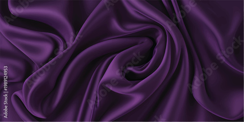 Elegant purple silk fabric swirl background illustration, luxurious smooth satin texture backdrop design