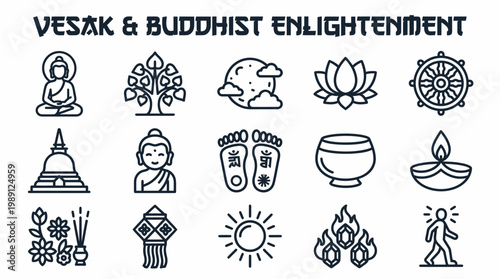 Vesak Buddhist Enlightenment Icons Collection