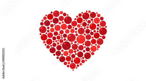 Abstract Red Heart Shape Composed of Circles and Bubbles on White Background - Minimalist Romantic Design
