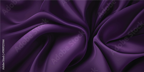 An elegant purple and violet silk fabric background features smooth satin waves and soft drapery textures for a luxury textile backdrop
