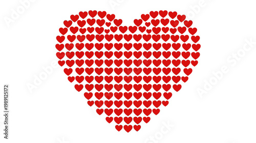 Vibrant heart graphic dynamically composed of smaller red hearts, symbolizing powerful unity, intense affection, and an unbreakable bond of love