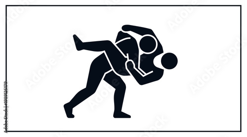 Dynamic graphic illustration of two athletes locked in a powerful wrestling embrace, showcasing strength, combat, and competitive sportsmanship