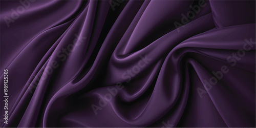 A luxurious purple silk and satin fabric background featuring smooth violet waves and elegant shiny drapery textures for a romantic soft textile backdrop