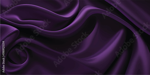 A luxury purple and violet silk fabric texture features smooth satin waves and soft drapery curves creating an elegant shiny textile backdrop for decoration