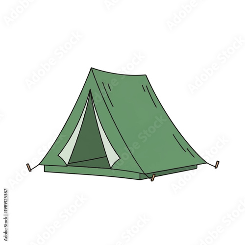 Green Canvas A Frame Tent Illustration.