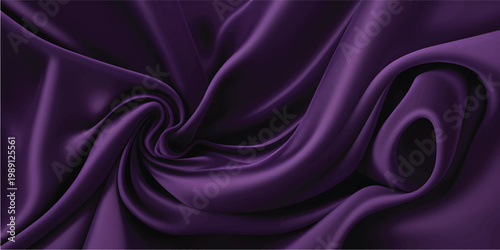 Elegant purple and violet silk fabric texture with smooth flowing waves of shiny luxury satin material creates a soft drapery backdrop for an elegant textile design