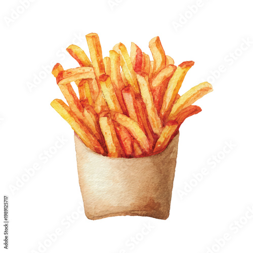 Golden French Fries in Paper Cup.