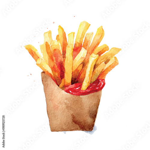 French fries in paper container.