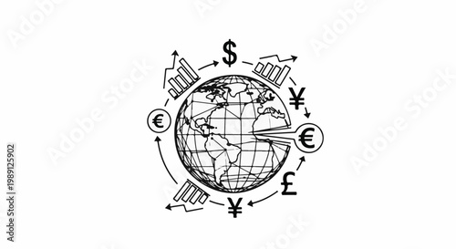 Global financial exchange currency symbols, graphs, and earth