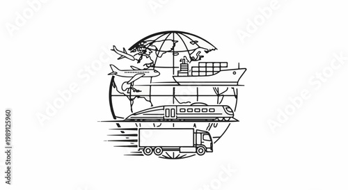 Global transportation network illustrating air, sea, rail, and road transport