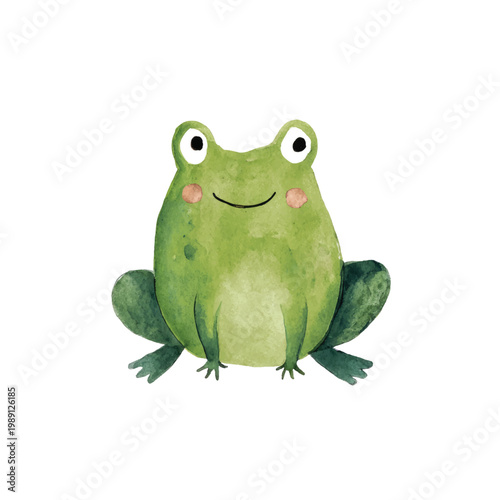 Smiling Green Frog Sitting Alone.