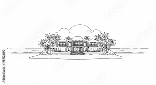 Grand coastal villa with palm trees and ocean view