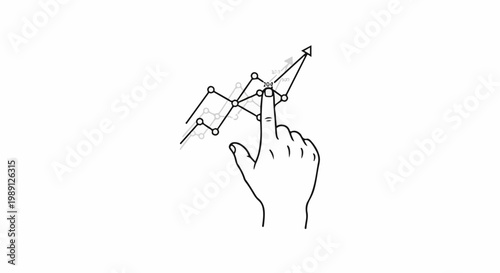 Hand interacting with a growing line graph showing upward trend