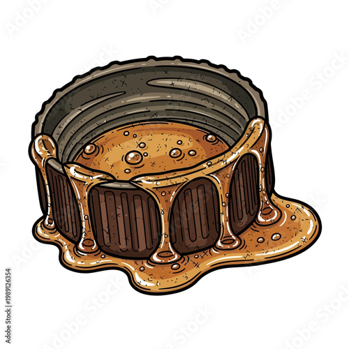 Melting Caramel Pouring Over Metal Lid