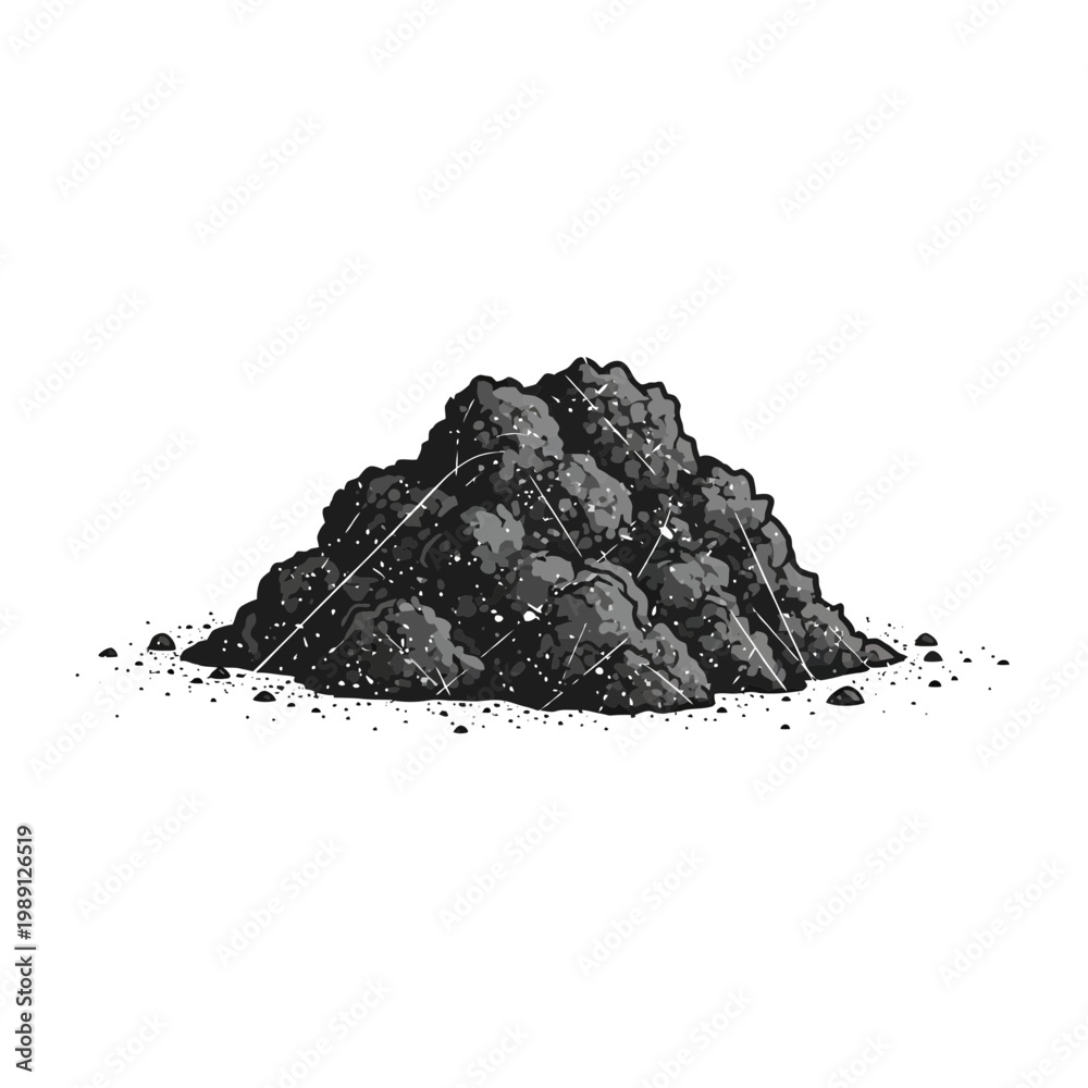 Fototapeta premium Pile of dark soil, earth, dirt, illustration on white background