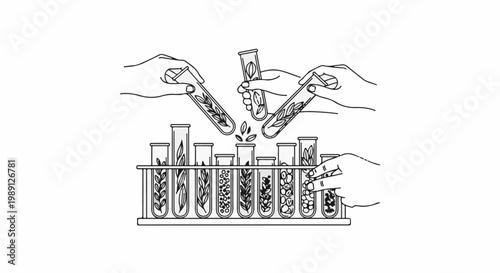 Hands in a laboratory adding plant matter to test tubes