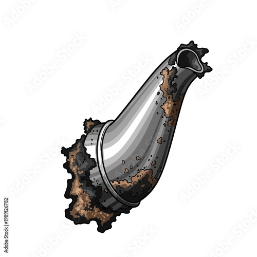 Rusty metal pipe with corrosion, isolated on white background
