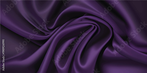 A close-up shot reveals flowing fabric in a deep, saturated purple hue. The material is draped, exhibiting soft curves and a lustrous sheen