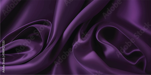 Luxurious flowing purple satin fabric with soft folds and highlights
