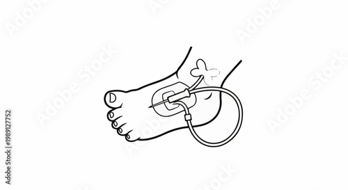 Illustration of a needle connected to a tube on a foot