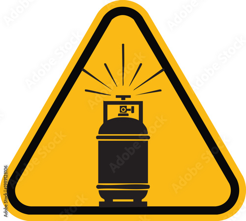 Gas cylinder warning sign flammable hazard symbol in a yellow triangle vector illustration for safety and industrial use