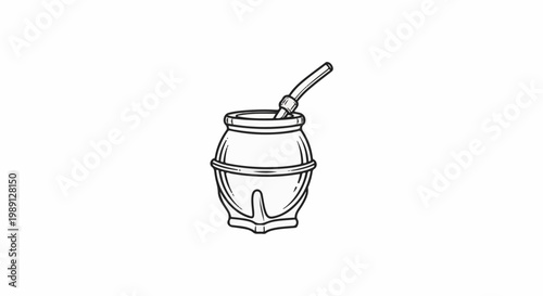 Line art drawing of a gourd with a straw