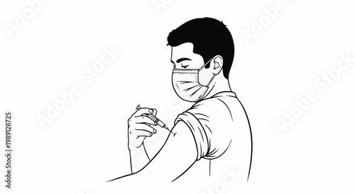 Man in mask receives injection in arm