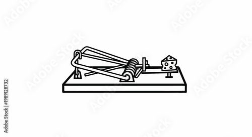 Line drawing of a simple spring-loaded trap with a wedge of cheese