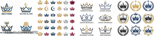 Religious king crown logo vector collection, isolated on white
