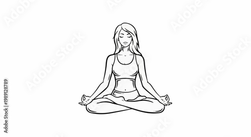Line drawing of a woman in a meditative pose, eyes closed