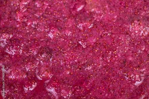 Quadro su tela Pureed wild strawberries granular jam texture with sugar crystals and pulpy stra