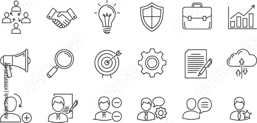 Collection of icons representing various business and professional concepts