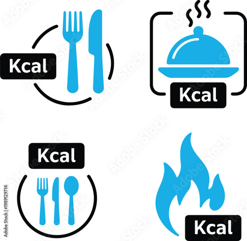 Calorie Kcal Icons Set Food Energy Intake and Burn Symbols Diet Nutrition Tracking UI Collection