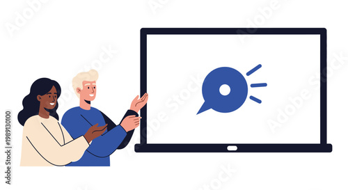 People presenting on laptop screen.