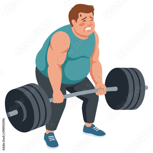 Man lifting heavy weights with effort and strain in gym