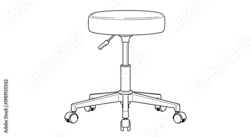 Outline illustration of adjustable medical stool with wheels and round seat for laboratory or dental clinic office use.