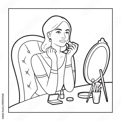 Rich girl moments: Bold and easy coloring pages for adults. line art illustration.