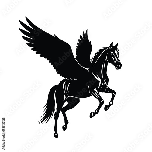 Black Pegasus Horse Silhouette Flying.