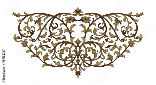 Ornate Metal Floral Decorative Design Element.