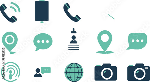 Collection of icons representing various communication and technology functions