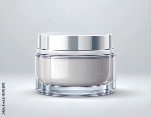 empty luxury cosmetic cream jar with silver lid and transparent glass container 3d mockup. cosmetic cream container