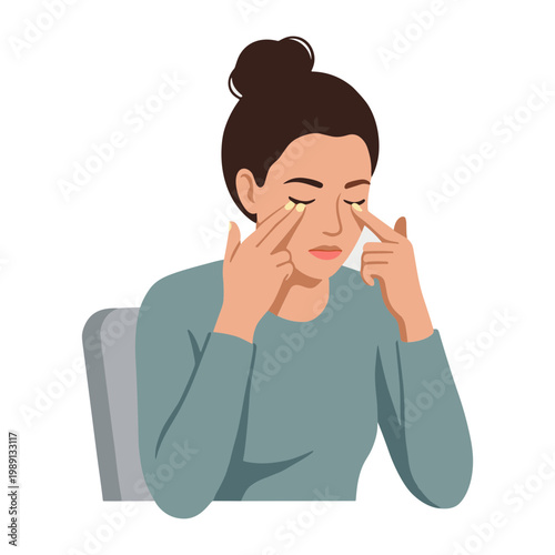 Woman touches face with fingers showing Emotions and Lifestyle.